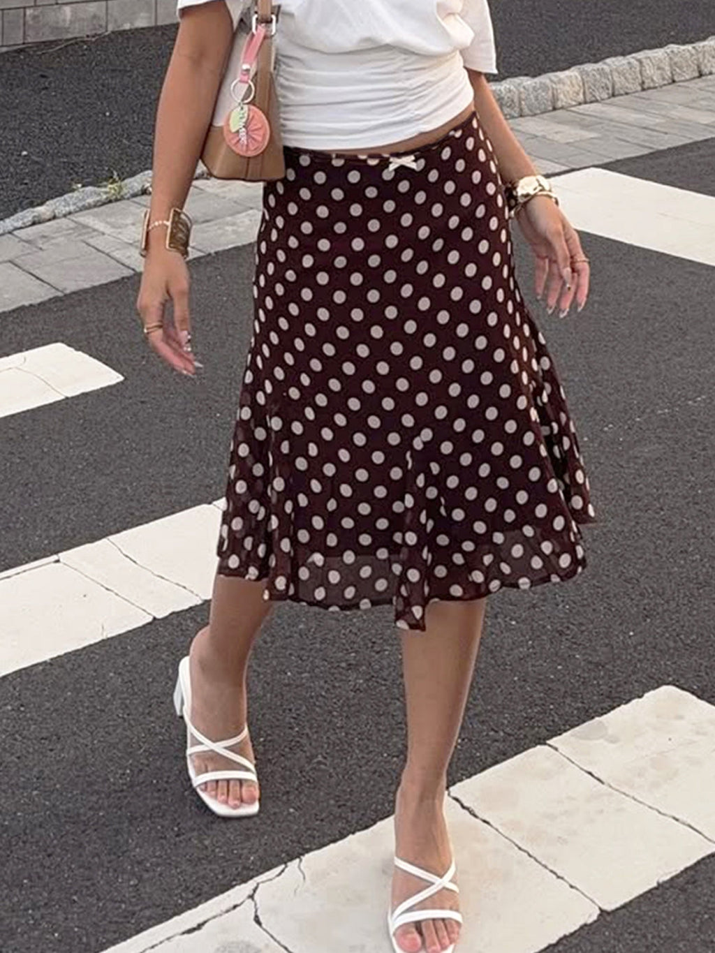 Polka Dots Bow Midi Skirt
