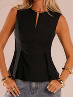 Black Zip-up Casual Sleeveless Vest