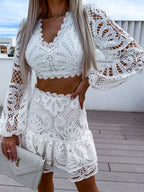 Floral Openwork Lace Fashion Embroidery 2-piece Sets