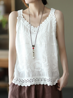 Cotton Linen Embroidered V-neck Camisole