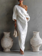 Long Sleeve Off-shoulder Comfort Loose-fit Maxi Dresses