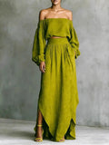 Off Shoulder Cropped Long-sleeved Two-piece Suit