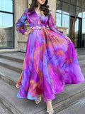 Gradient Print Mesh Long Dress