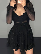 Sexy V-neck Bodycon Irregular Mesh Sequins Mini&Short Dresses