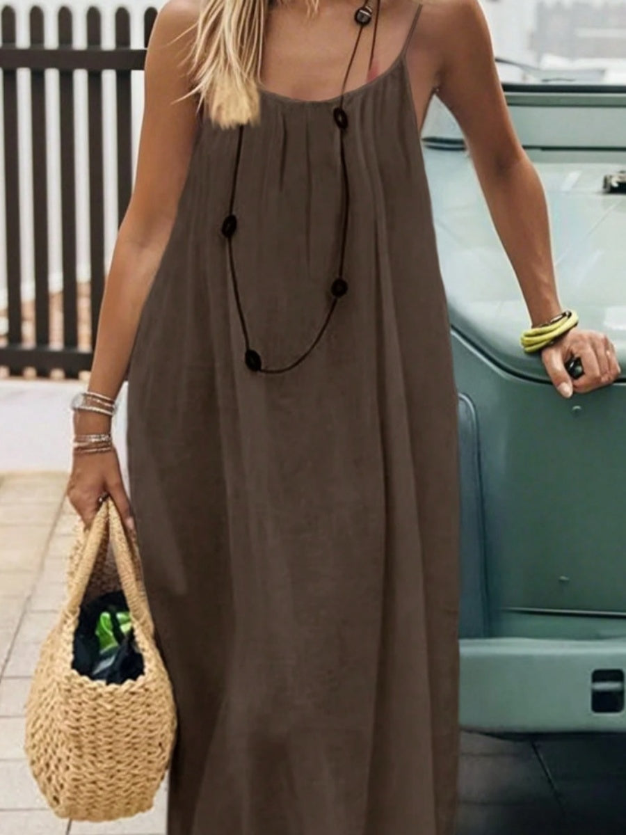 Backless Loose-fit Loungewear Blended Solid Color Maxi Dresses