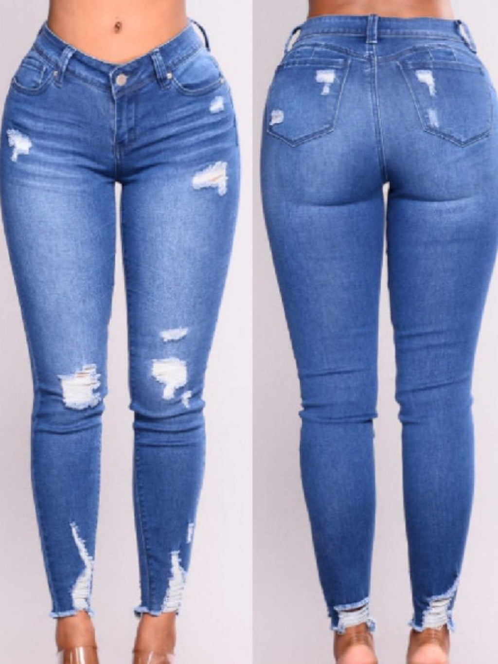 Washed Hole Stretch High-waisted And Slimming Pencil Pants Jeans