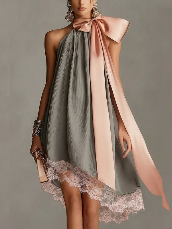 Halter-neck Printed Waist-cinching Short Vacation Dress