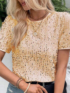 Sequins Crew Neck Short Sleeve T-shirt