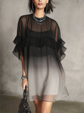 European And American Style Short-sleeved Mini Dress With Ruffled Trim