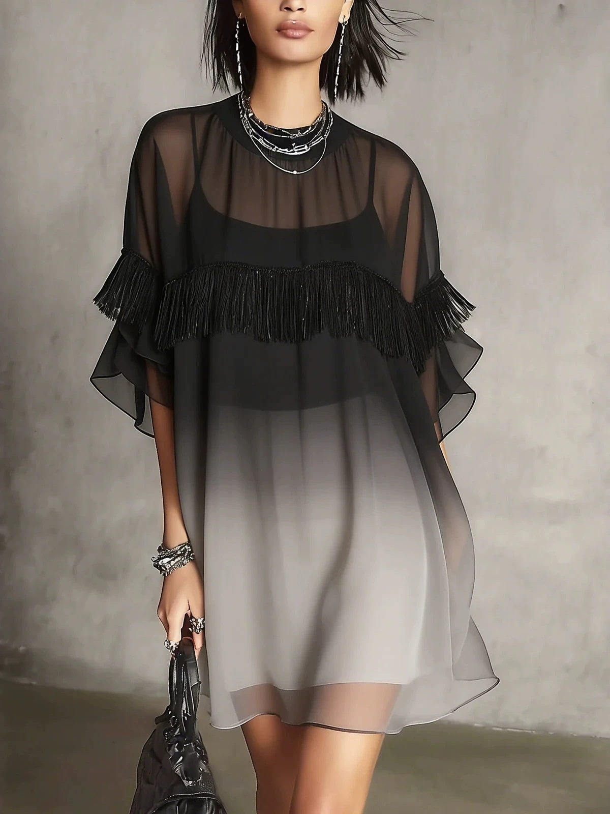 European And American Style Short-sleeved Mini Dress With Ruffled Trim