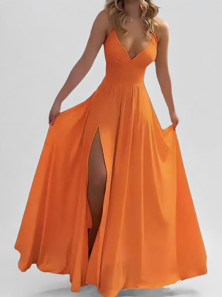Solid Color Long Dress With Slit