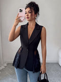 Lace Sleeveless Suit Splicing Hollow Vests