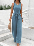 V-neck Wide-leg Sleeveless Twisted Vest Jumpsuit
