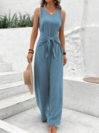 V-neck Wide-leg Sleeveless Twisted Vest Jumpsuit