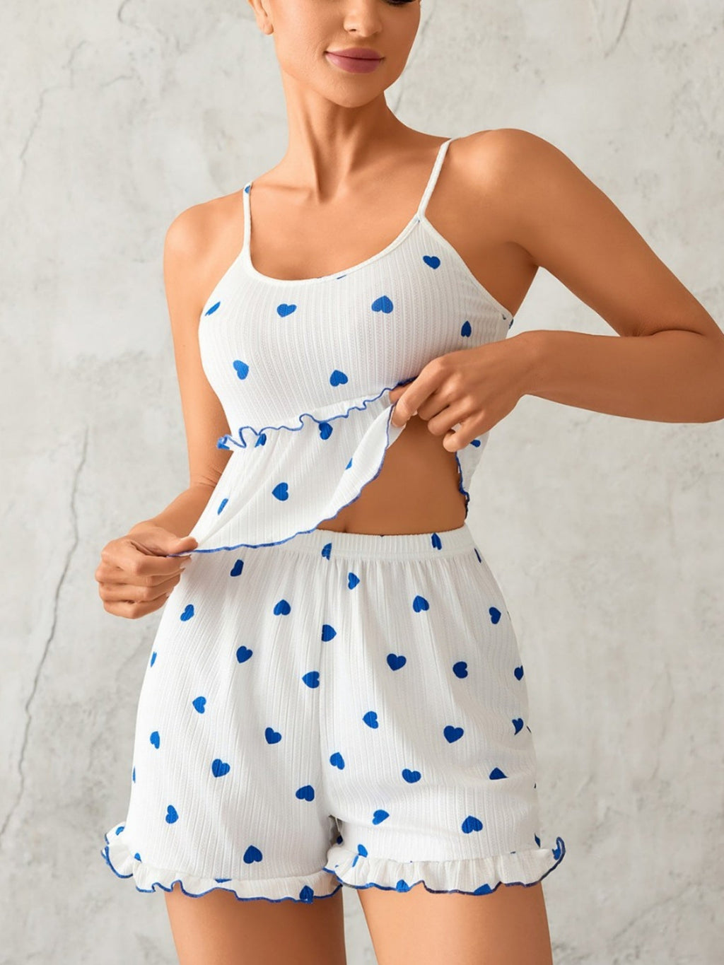 Heart-shaped Ruffles Tank Top And Shorts Loungewear 2-piece Sets