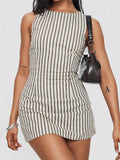 Round Neck Casual Striped Sleeveless Short Dress