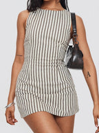Round Neck Casual Striped Sleeveless Short Dress