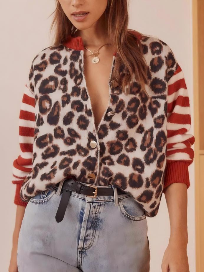 Leopard Stripes Splicing Cardigans