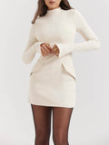 Mock Neck Long Sleeve Princess Seam Hip Flap Pocket Mini Dress