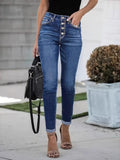 Multi-button Blue Stretch Skinny Jeans