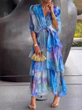 Floral Print Multi-layered Long Dress