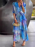 Floral Print Multi-layered Long Dress