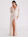 V-neck Slit Sequins Banquet Formal Dress Maxi Dresses