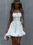 Cotton Blend Lace Up Camisoles Beach Smock Mini&Short Dresses