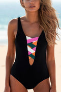 Fashion Color Ropes Cut Out One-piece Swimwear