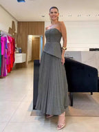 Strapless Irregular Hem Pleated Midi Skirt Temperament Grace Set 2-piece Sets