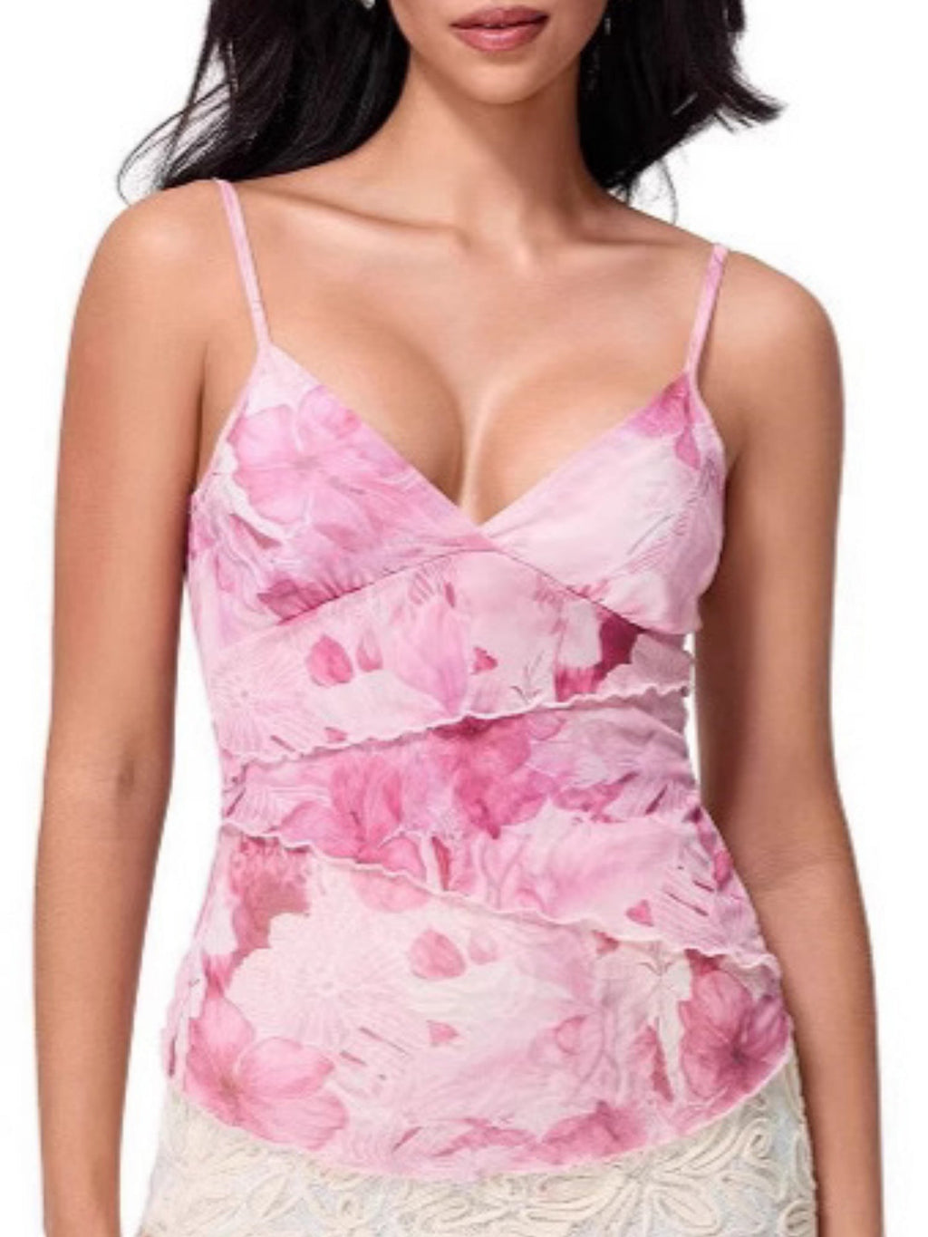 Printed Color Blocking Mesh Splicing Tank Tops&Camis