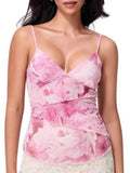 Printed Color Blocking Mesh Splicing Tank Tops&Camis