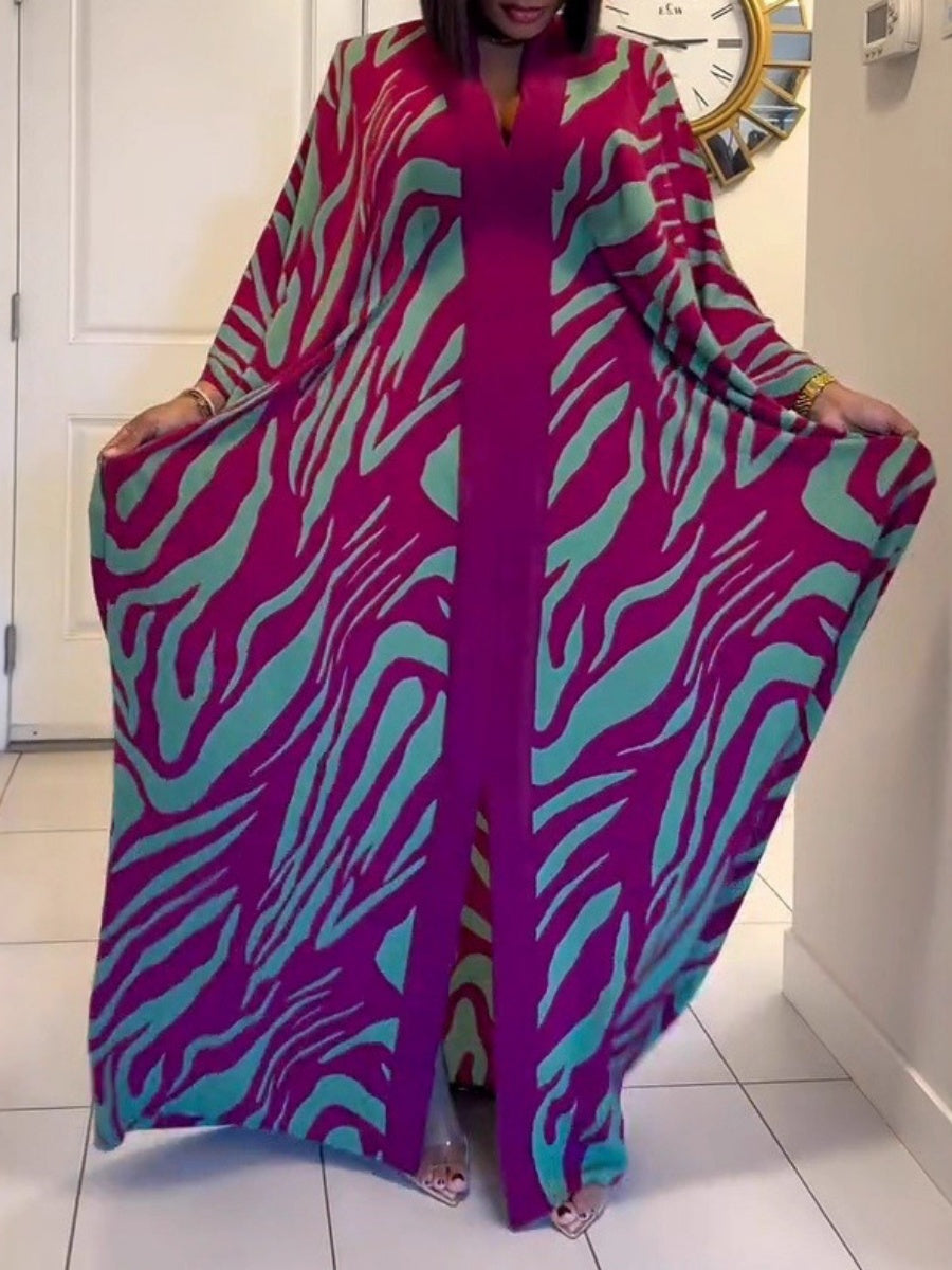 Printed Cloak Cardigan Leisure Robe Maxi Dresses
