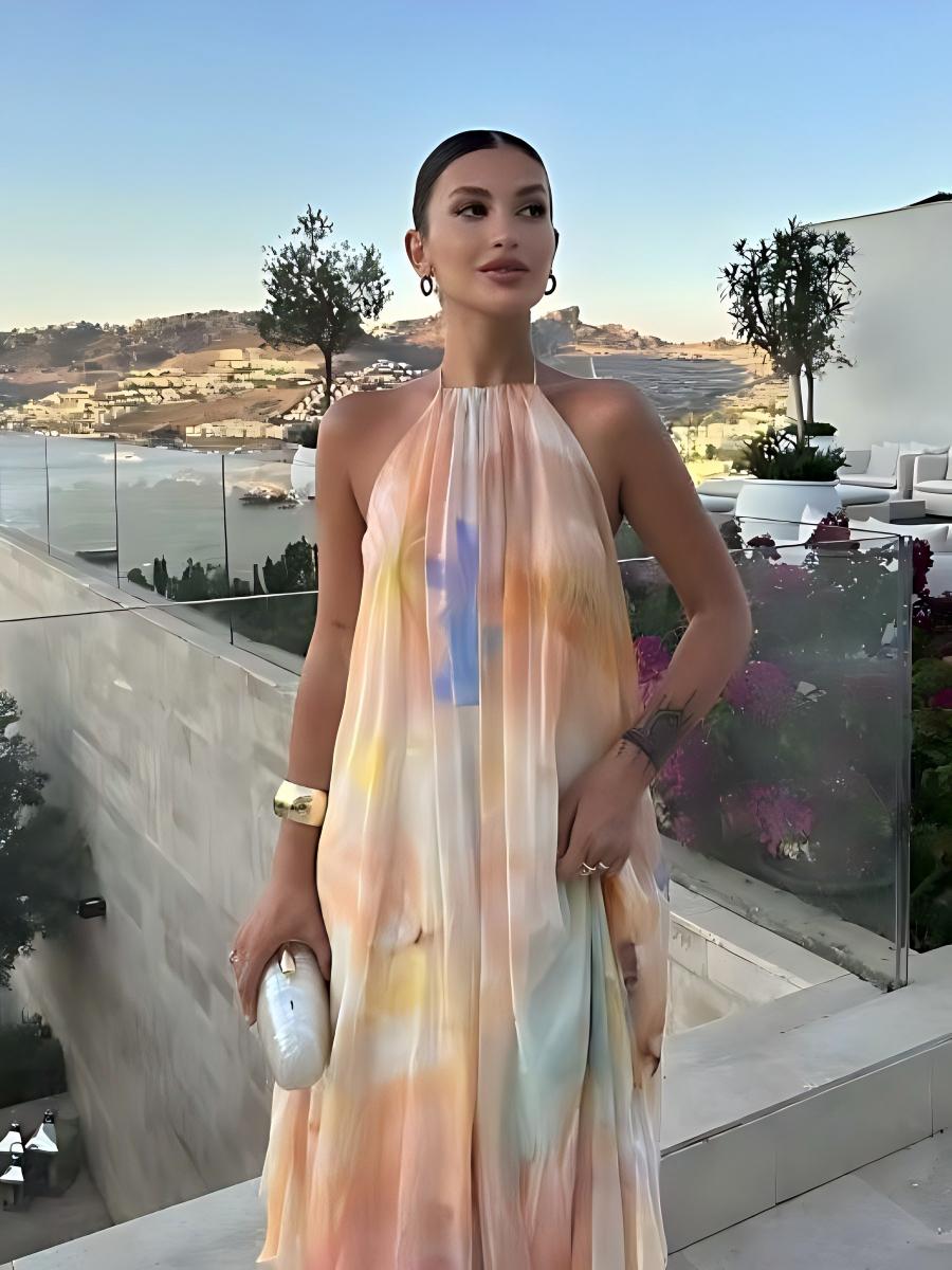 Halter Neck Elegant Off-shoulder Double-layered Loose Long Dress