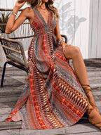 Deep V Sleeveless Backless Beach Smock Vacation And Leisure Maxi Dresses