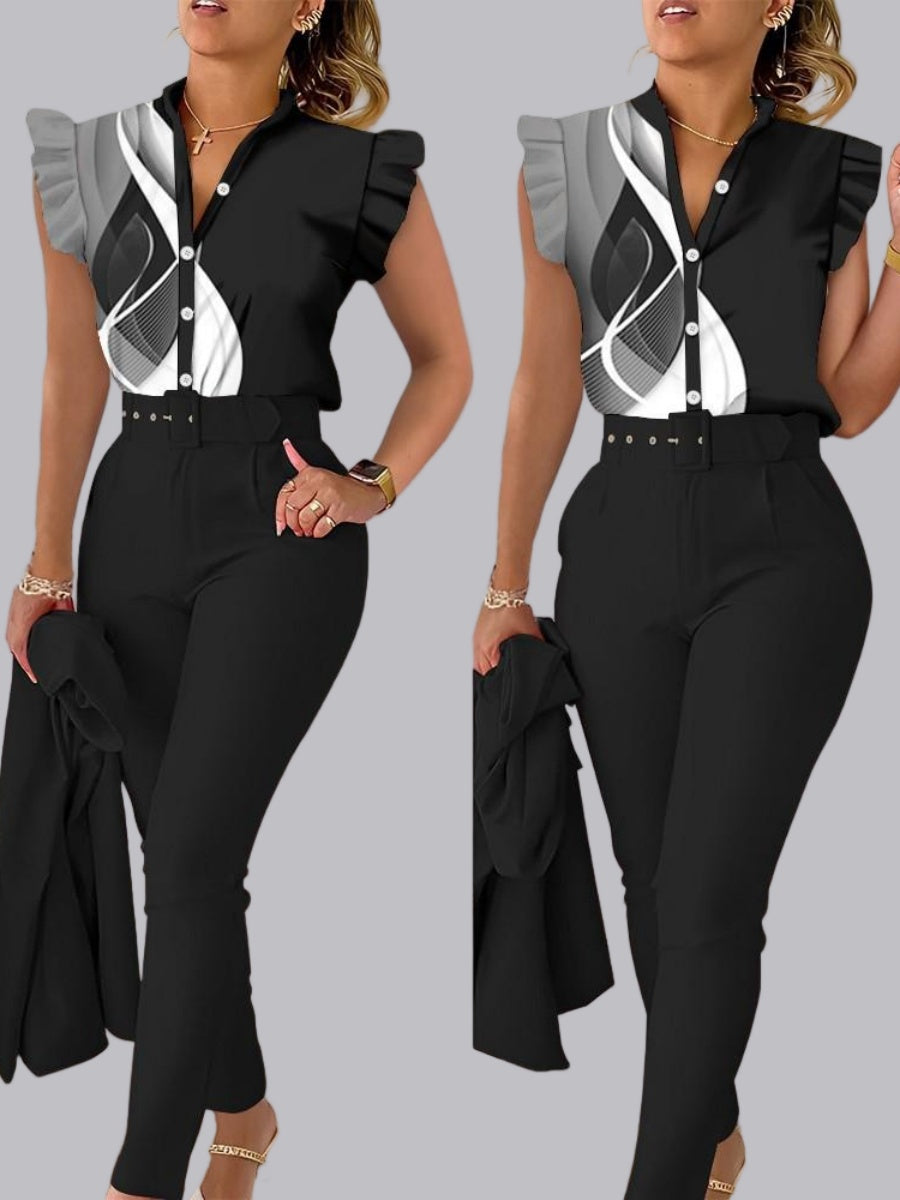 Lotus Leaf Sleeve Vest Trousers 2-piece Sets