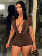 Deep V-neck Short-sleeved Tights Jumpsuits