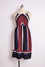 Geometric Chevron Stripe Spaghetti Strap Square Neck A-Line Midi Dress