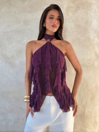Halter Ruffle Irregular Hem Sleeveless Off-shoulder Camisoles