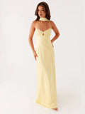 V-neck, Tie-up, Backless Satin Maxi Dress With A Resort Style