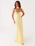 V-neck, Tie-up, Backless Satin Maxi Dress With A Resort Style