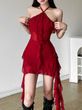 Ruffle Halter Neck And Backless Mini&Short Dresses