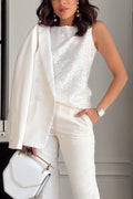 Round Neck Sleeveless Sequin Top