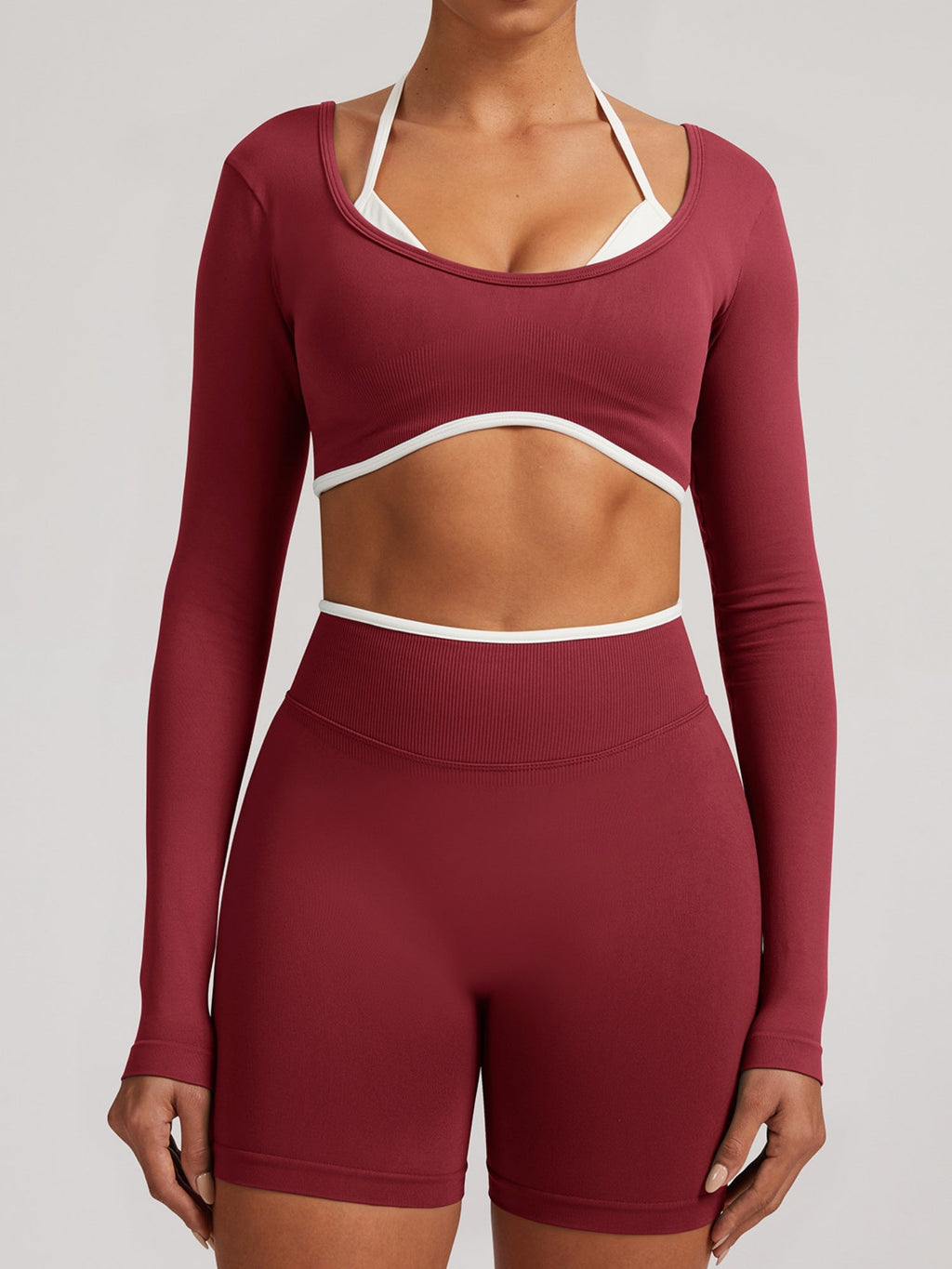 Seamless Faux Two-Piece Exercise And Fitness Yoga Long-sleeved Top