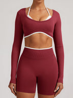 Seamless Faux Two-Piece Exercise And Fitness Yoga Long-sleeved Top