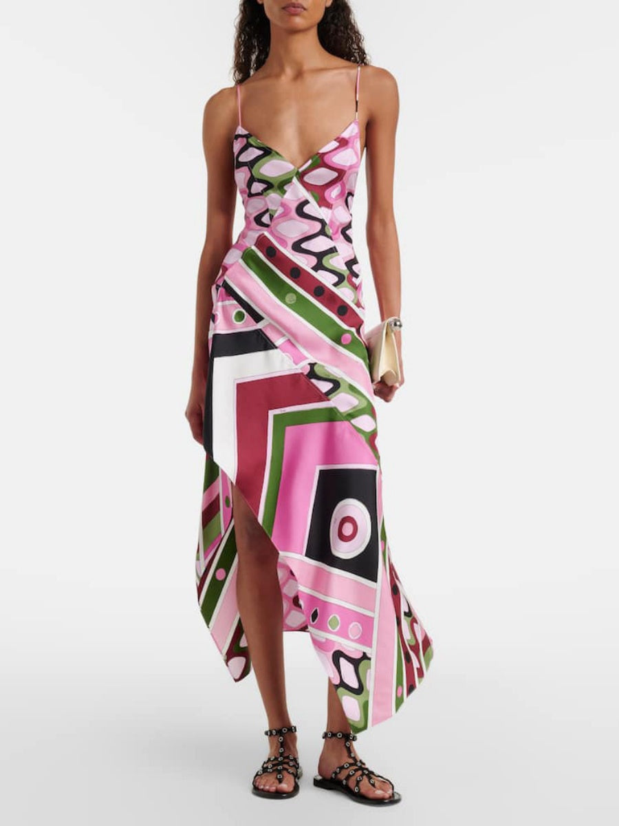 Printed Sleeveless Backless Irregular Hem Temperament Maxi Dresses