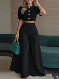 Cropped Buttons Jacket Wide-leg High-waisted Pants Set 2-piece Sets