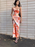 Printed Tie-dye Backless Bandage Maxi Dresses