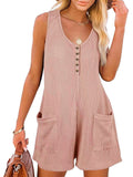 Casual Button-down Pocket Vest Jumpsuit