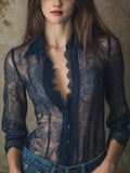 V-neck Slim-fit Lace Shirt